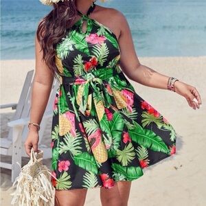 Topical Vacay Backless Halter Top Midi Sundress
